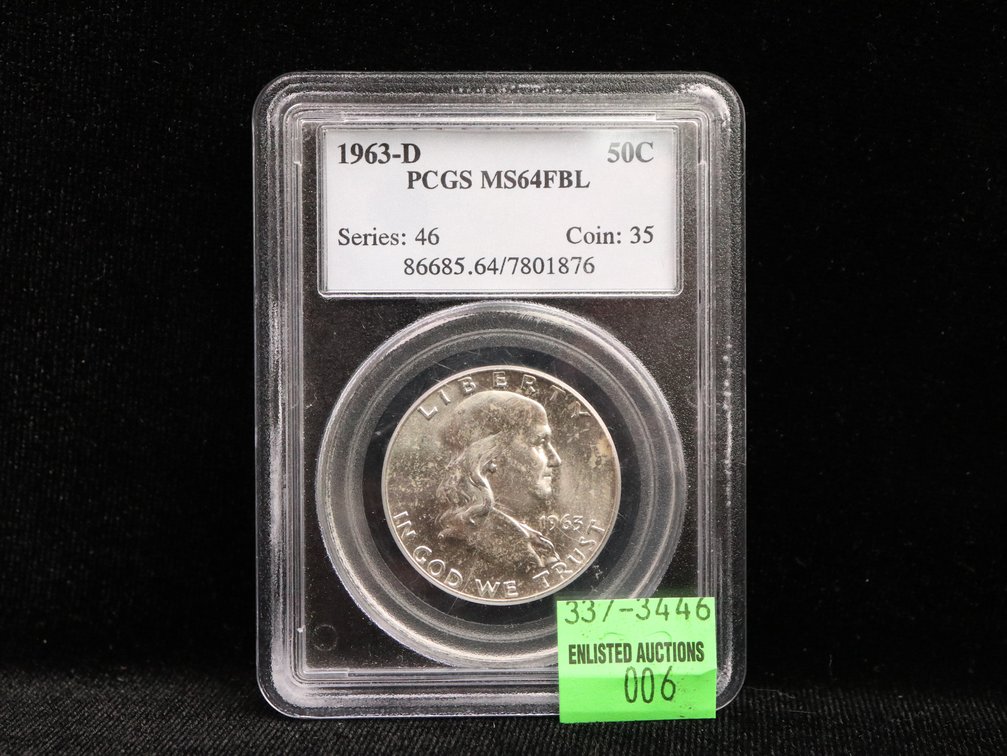 1963 Graded PCGS 1963 D MS64 FBL Ben Franklin Half Dollar