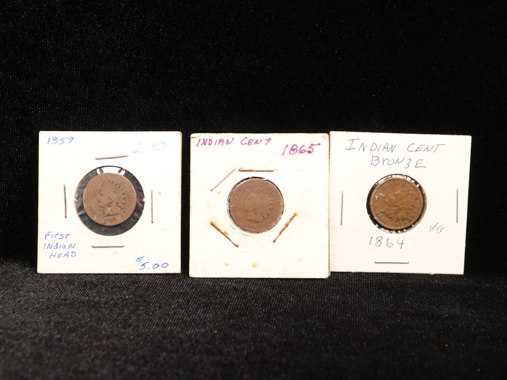 (3) Key Date Indian Head Pennies 1859, 1864, 1865