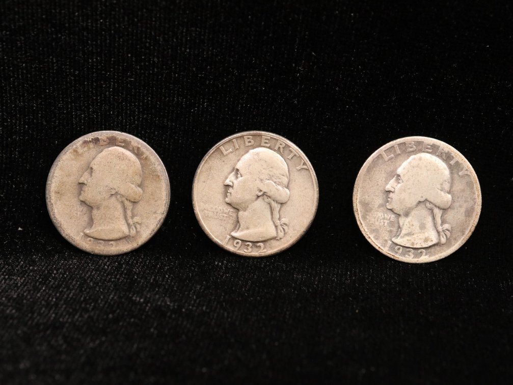 (3) Washington Silver Quarters 1st Yr Key Dates 1932 P, 1932 D