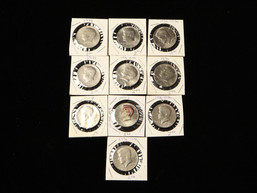 (10) Kennedy Half Dollars Bicentennial included