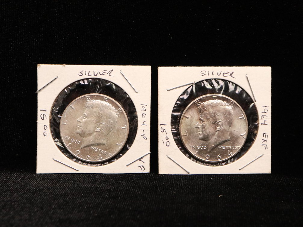 (2) UNC 1964 Kennedy Half Dollars 90% Silver,