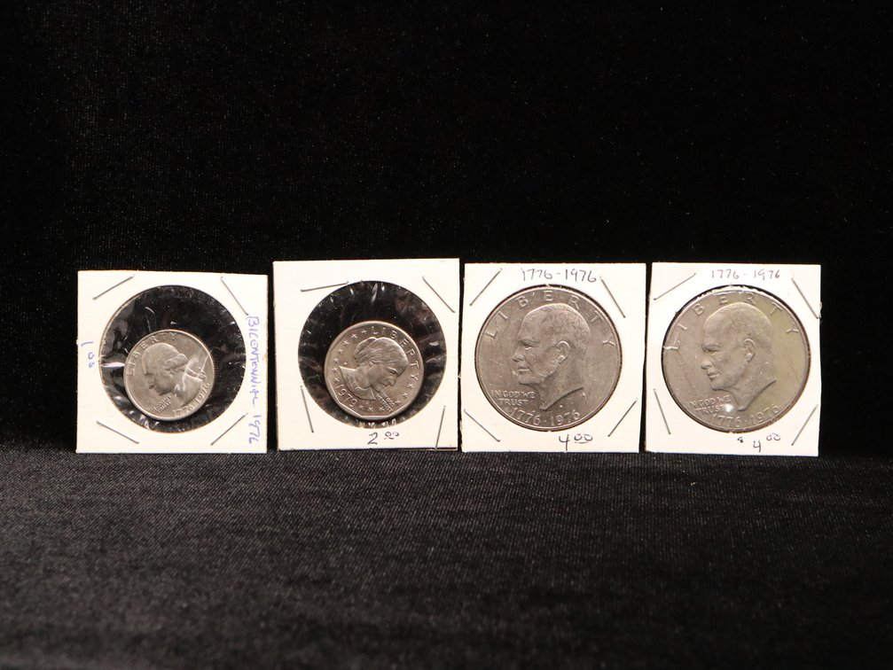 (2) Eisenhower Dollars, Bicentennial  Quarter, Susan B Anthony Dollar 