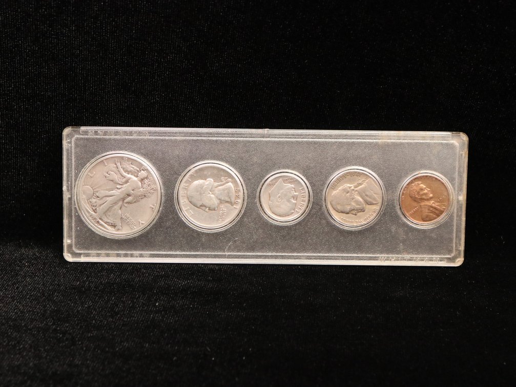 5 Coin Set Penny to Half Dollar 90% Silver, 51 Barber & Mercury Dimes,