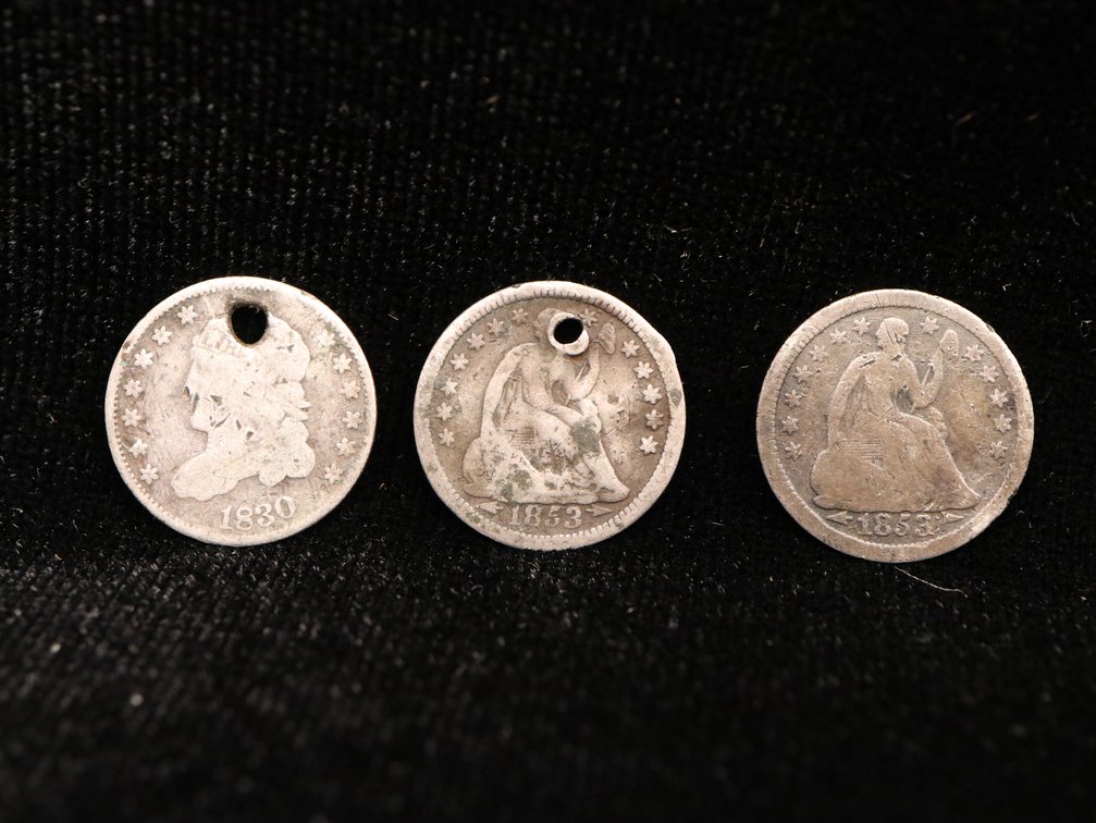 1853 Half Dime Holed 1853, Holed 1830 Half Dime 