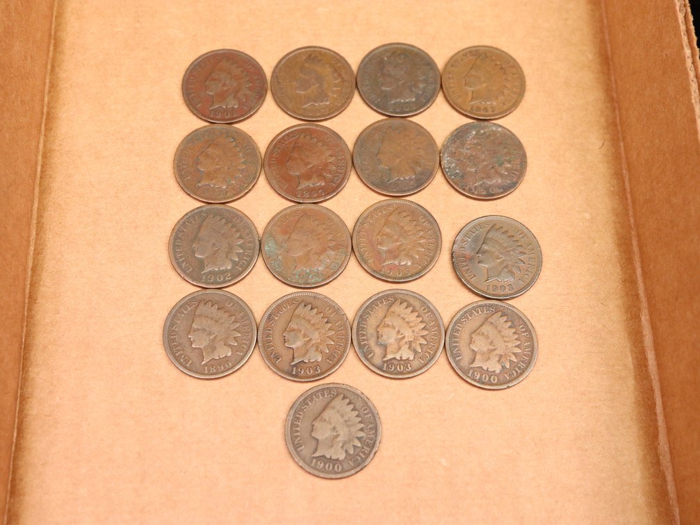 (17) Indian Pennies 1890-1907
