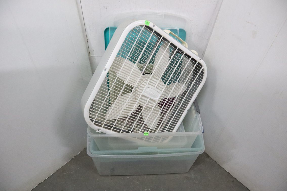 Storage Totes and Box Fan