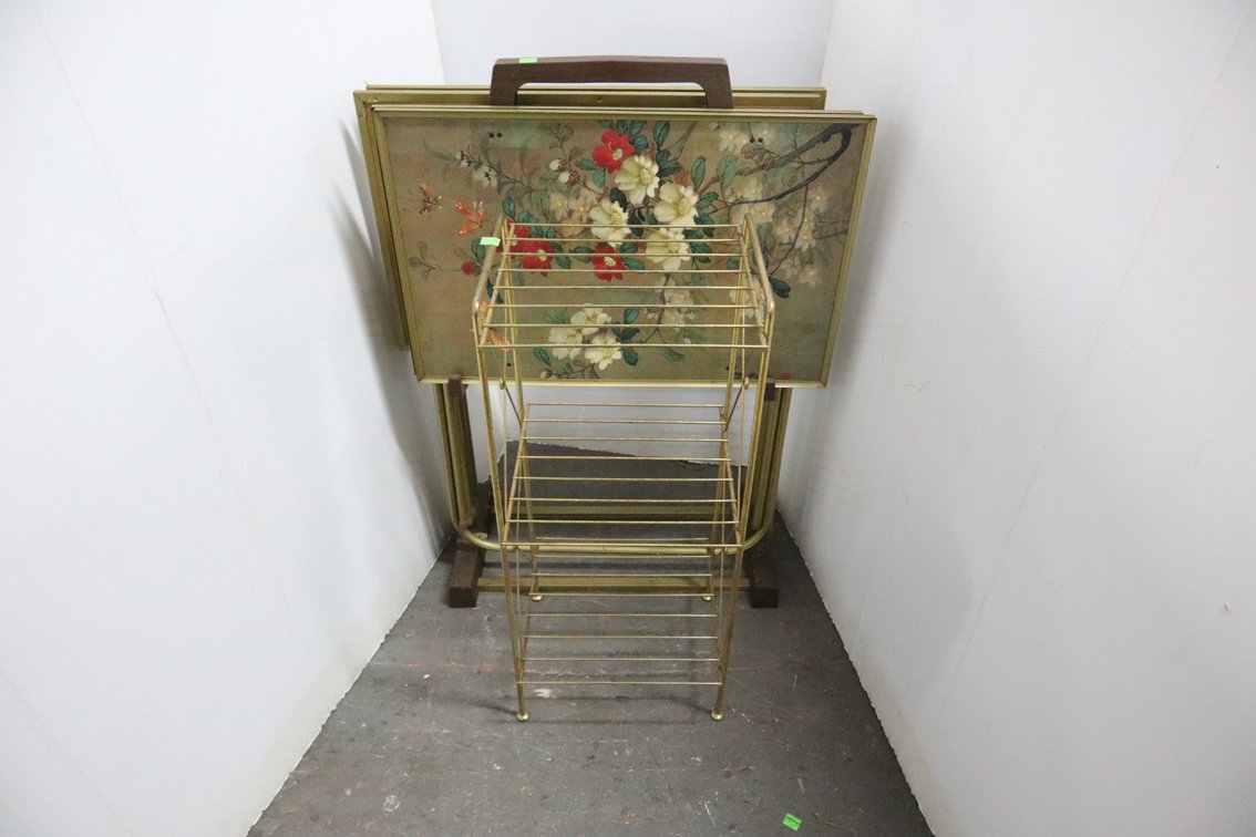 Vintage Folding Tray Tables and Wire Stand