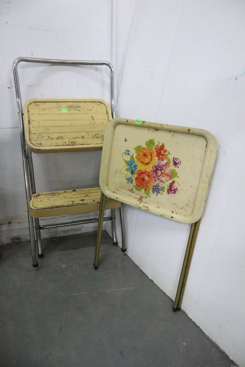 Vintage Step Stool and Folding Tray Table