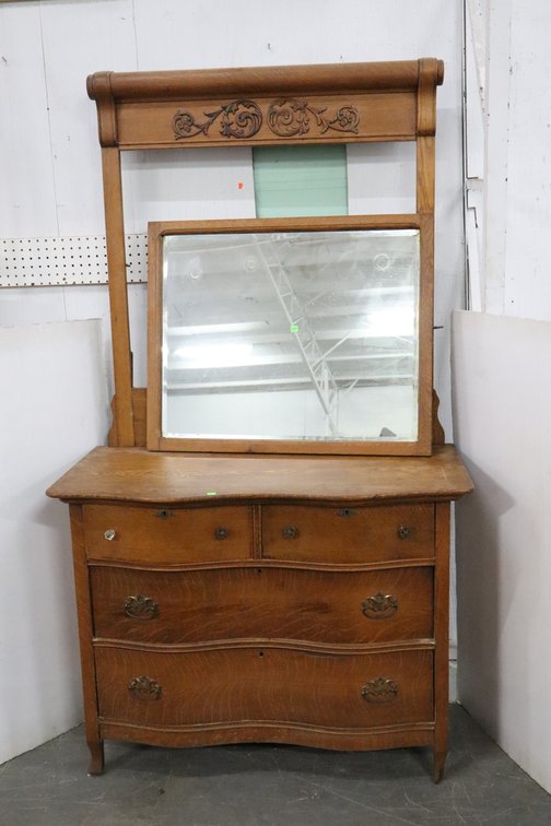 Antique Oak Dresser With Mirror, Mirror Needs Re-Fastened