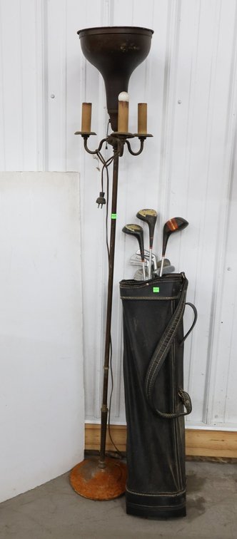 Vintage Floor Lamp and Golf Clubs