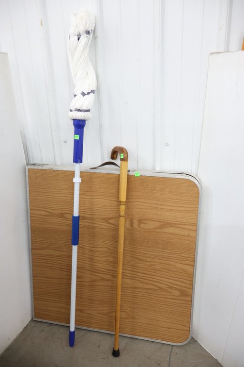 Folding Table, Mop and Cane