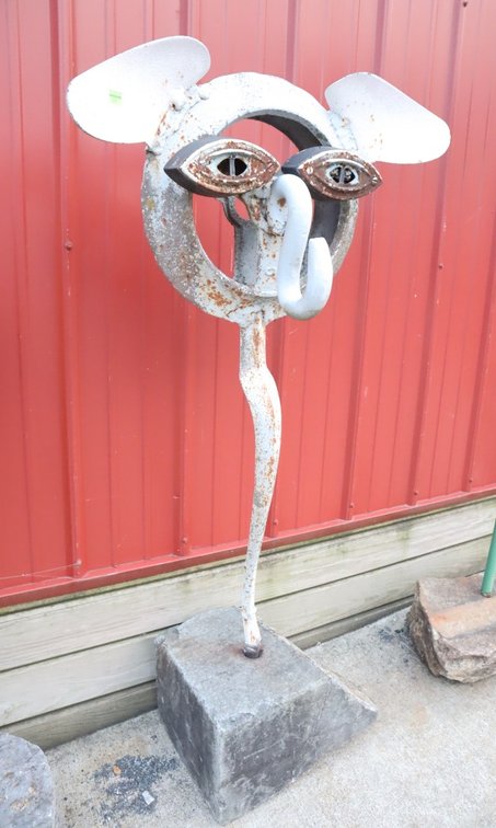 Garden Art Metal Piece With Rock Base