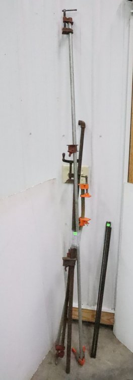 Group of Bar Clamps and Antique Folding Rule