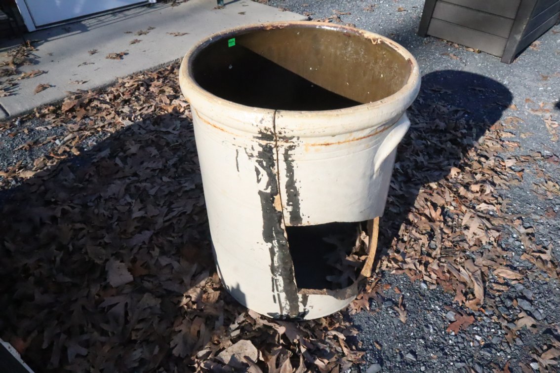 Large Broken Stoneware Crock
