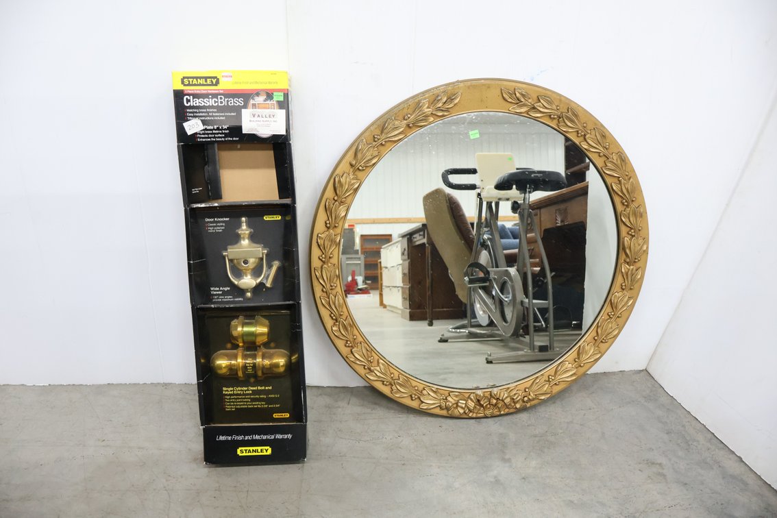 Round Mirror and Stanley Door Latch