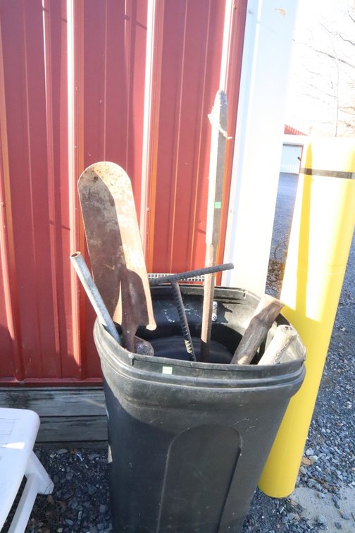 Sledgehammer, Steel Pry Bar, Hand Tools, Trash Can