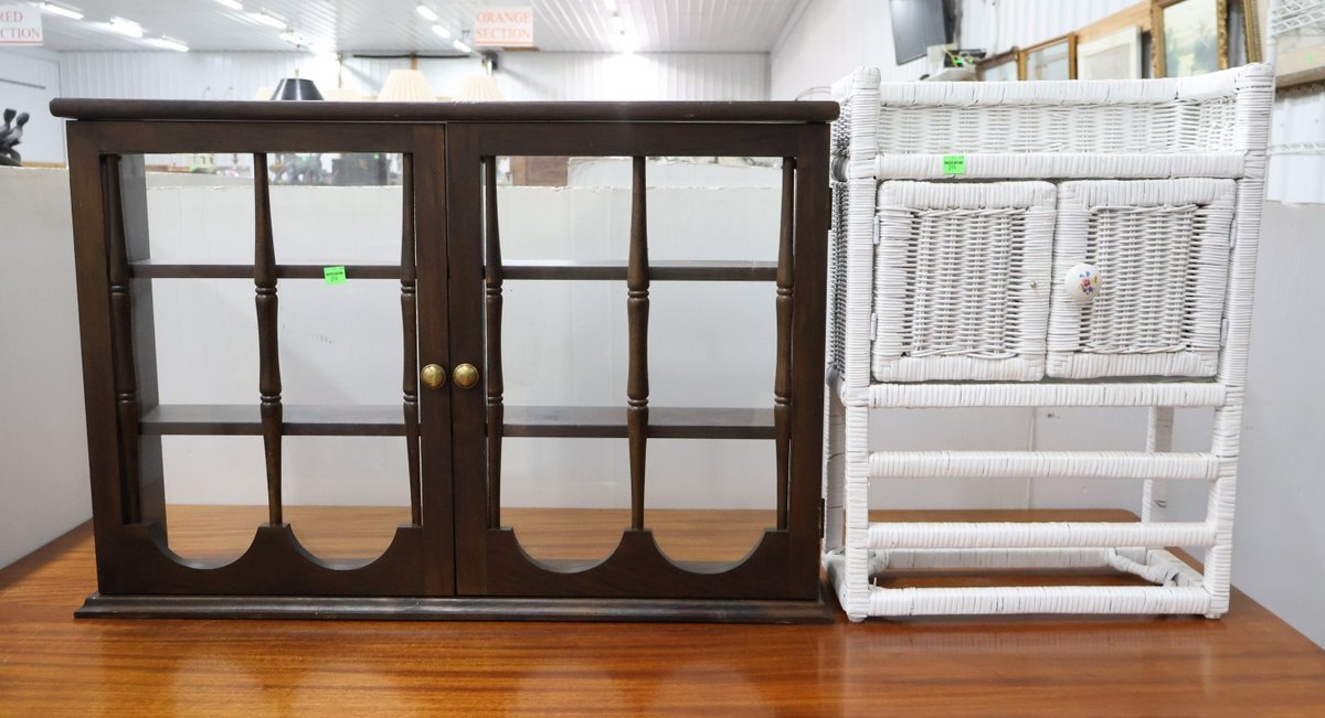 Wall Cabinet and Small Wicker Stand