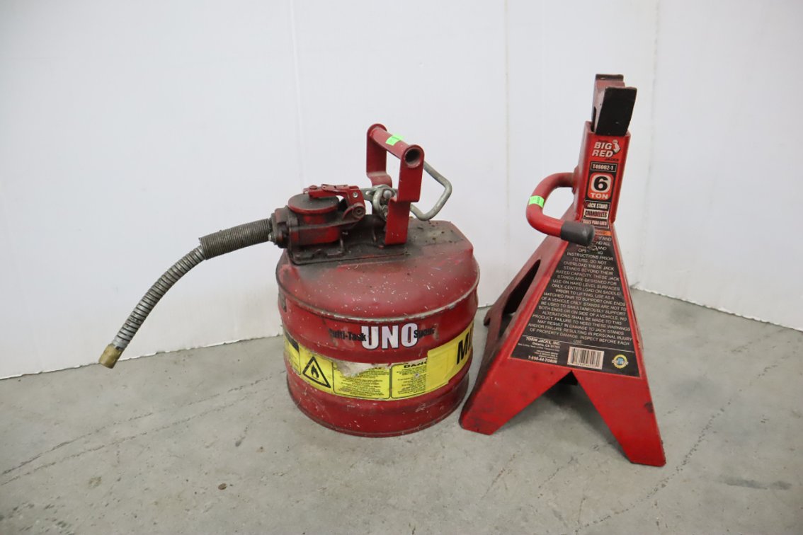 Metal Gas Can and Jack Stand
