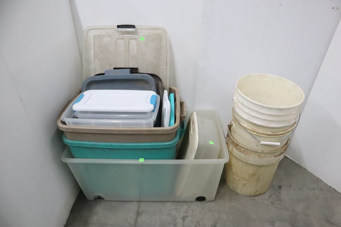 Plastic Totes and 5 Gallon Buckets