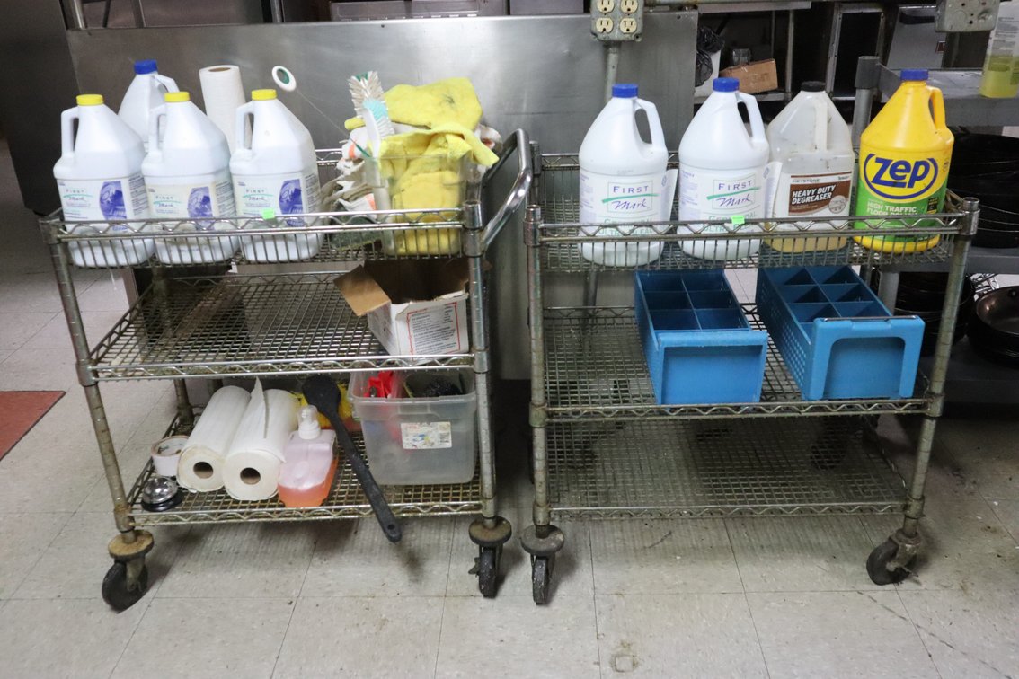 (2) Carts, Cleaning Supplies, Delimer, Bleach