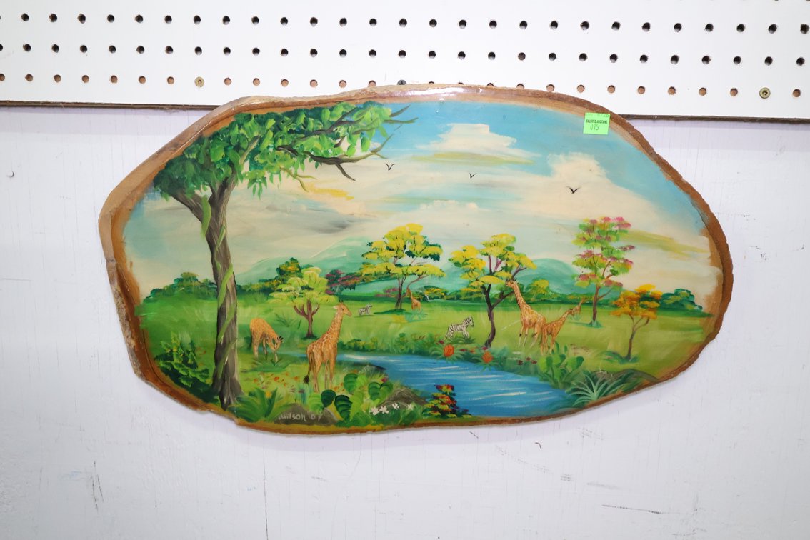 Natural Wood Slab Wildlife Scene