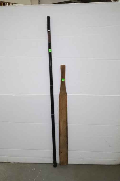 Telescopic Fishing Pole And Antique Wooden Paddle