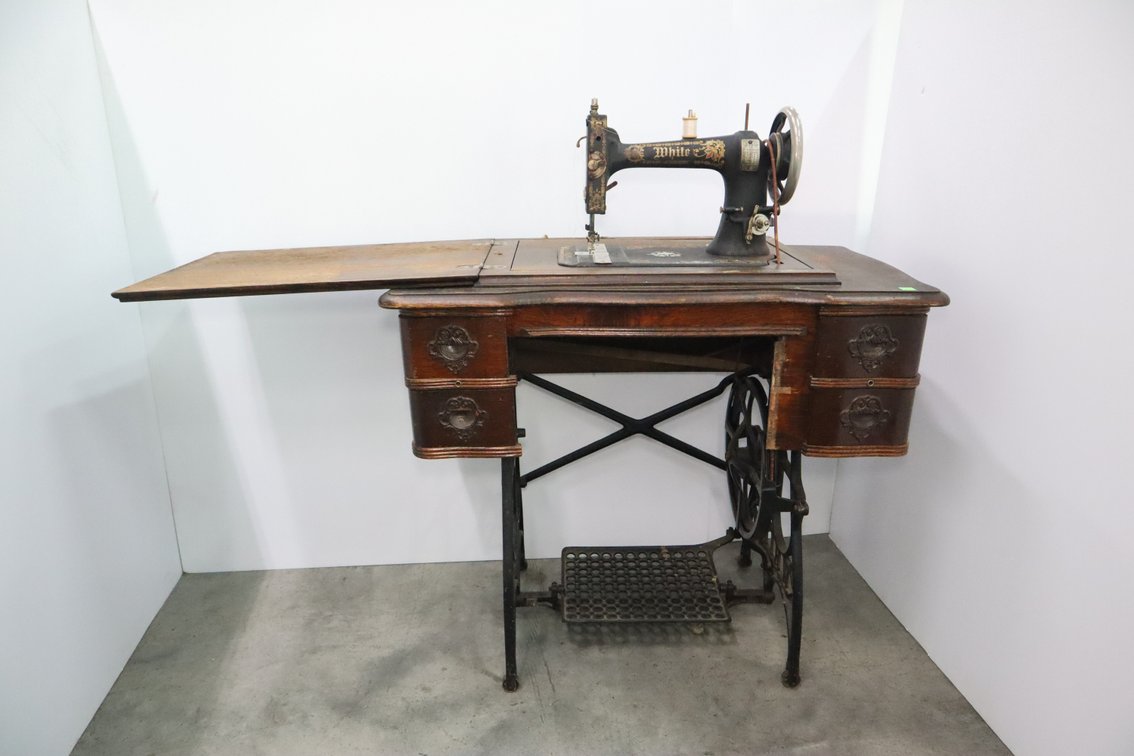 Antique White Sewing Machine Table