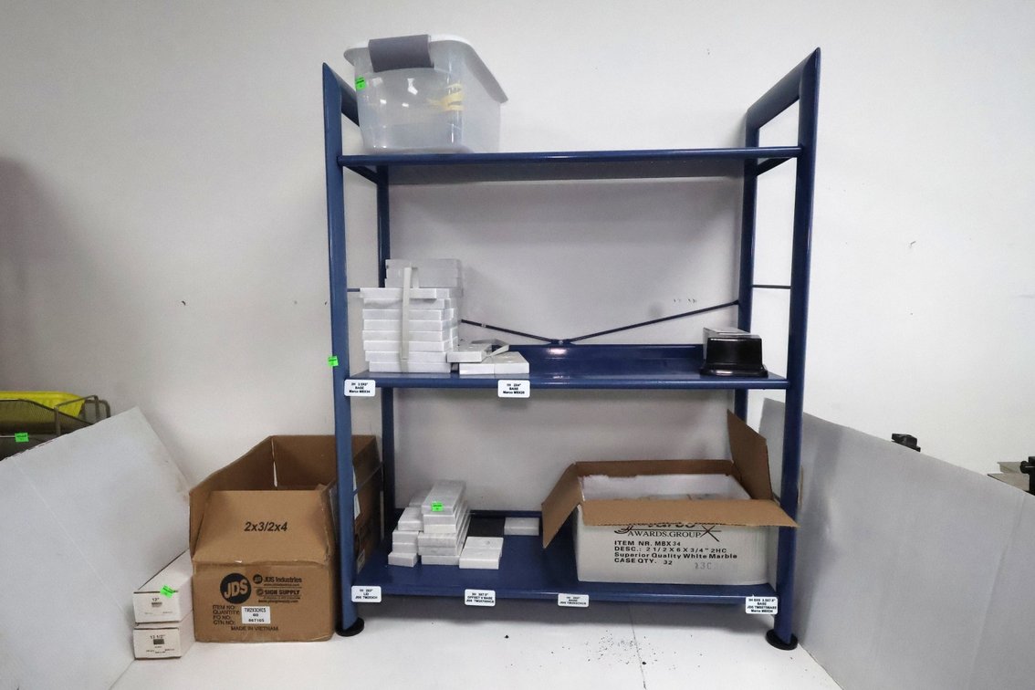 Metal Shelf and Contents