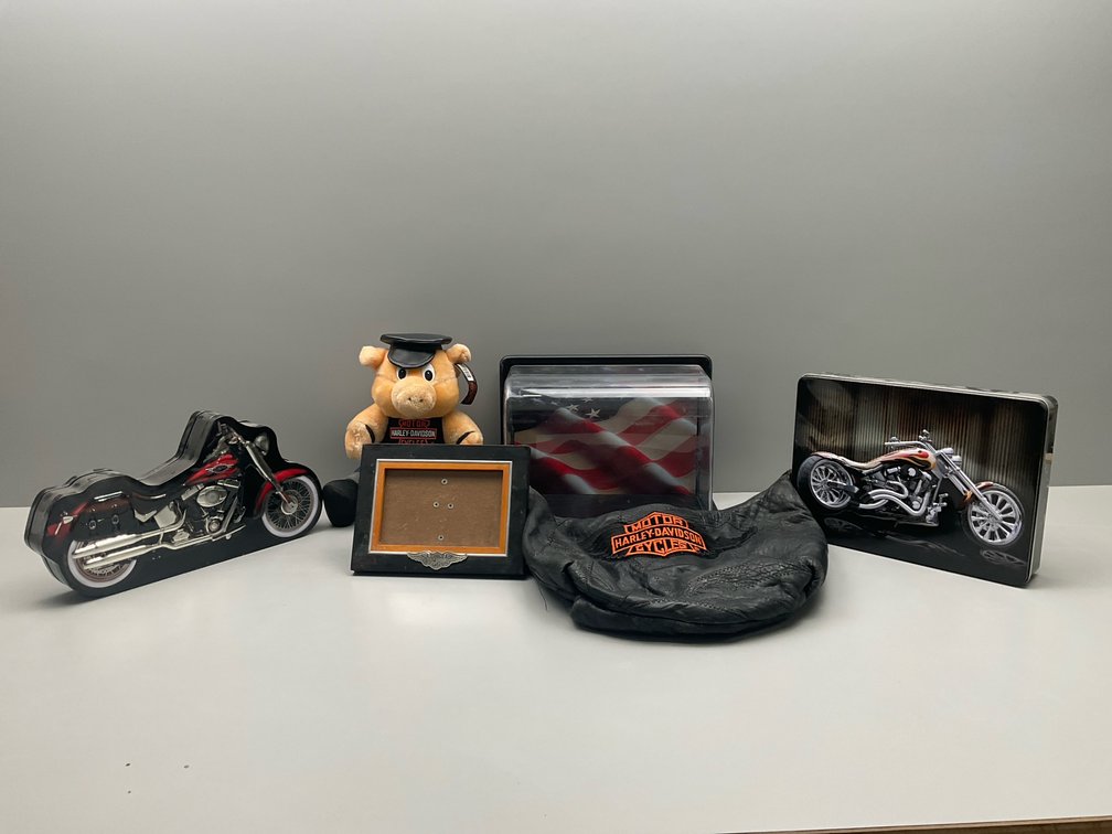 Harley-Davidson Assorted Memorabilia Collection - Plush Toy, Leather Hobo Bag, and Accessories