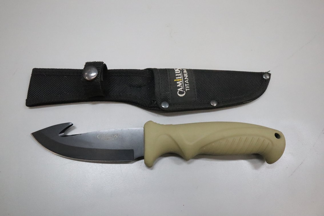 Camillus Titanium Fixed-Blade Gut Hook Knife with Sheath