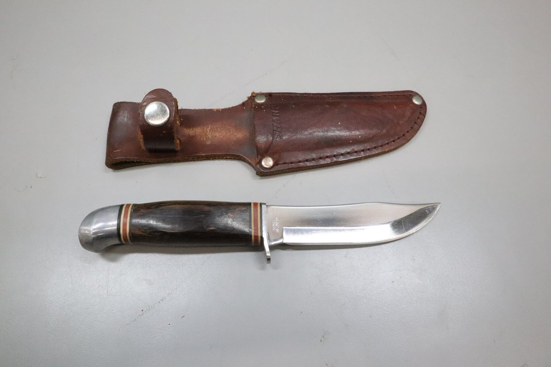 SHARP Fixed-Blade Hunting Knife with Leather Sheath