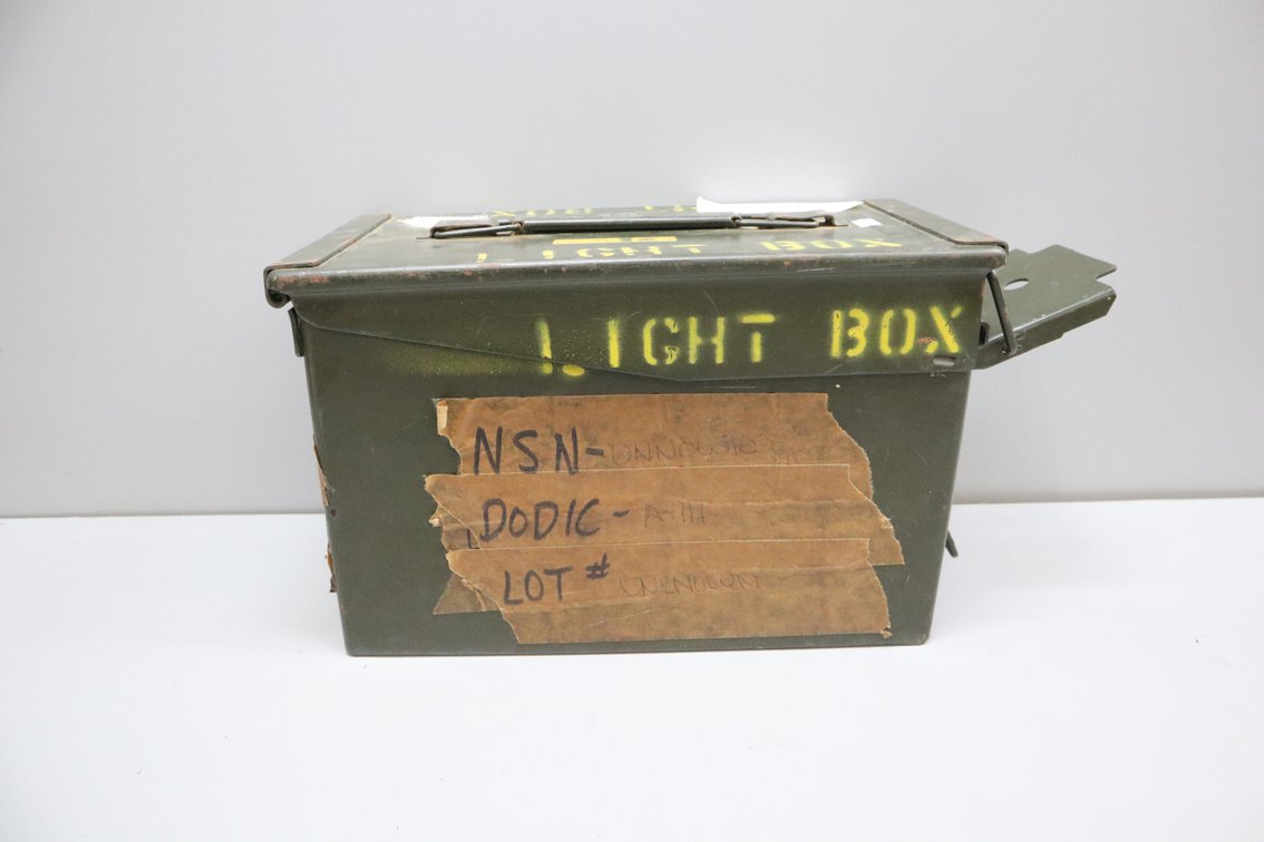 Olive Drab Metal Ammunition Can Stenciled "LIGHT BOX"