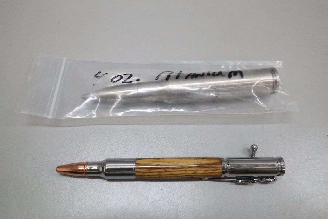Titanium .50 BMG 4 oz Replica Cartridge and Bolt-Action Bullet Pen