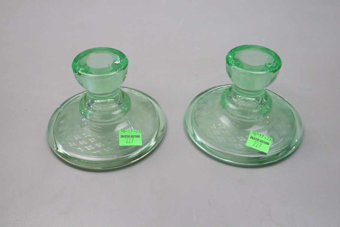 Green Depression Candlesticks