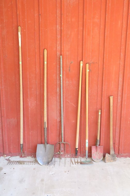 Dirt Shovel, Pitchfork, Ax