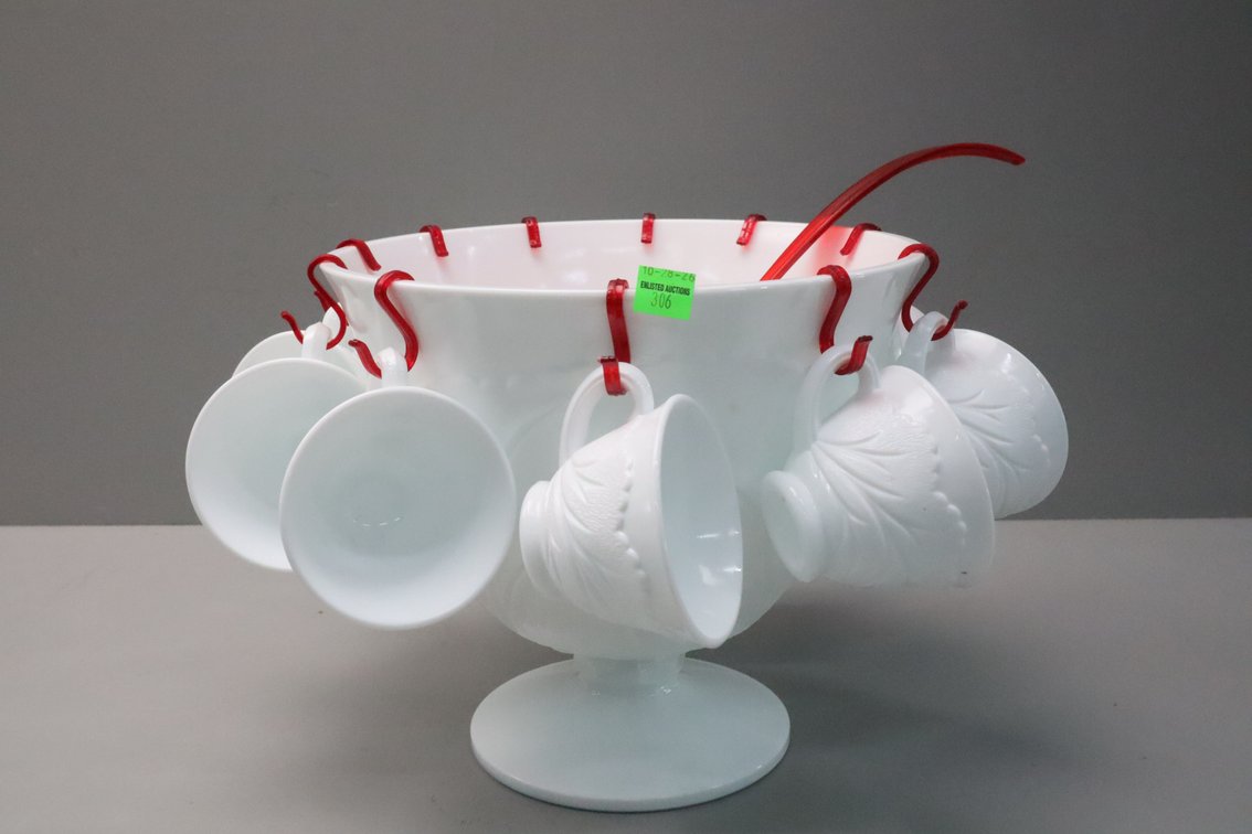Milk Glass Punch Bowl Set