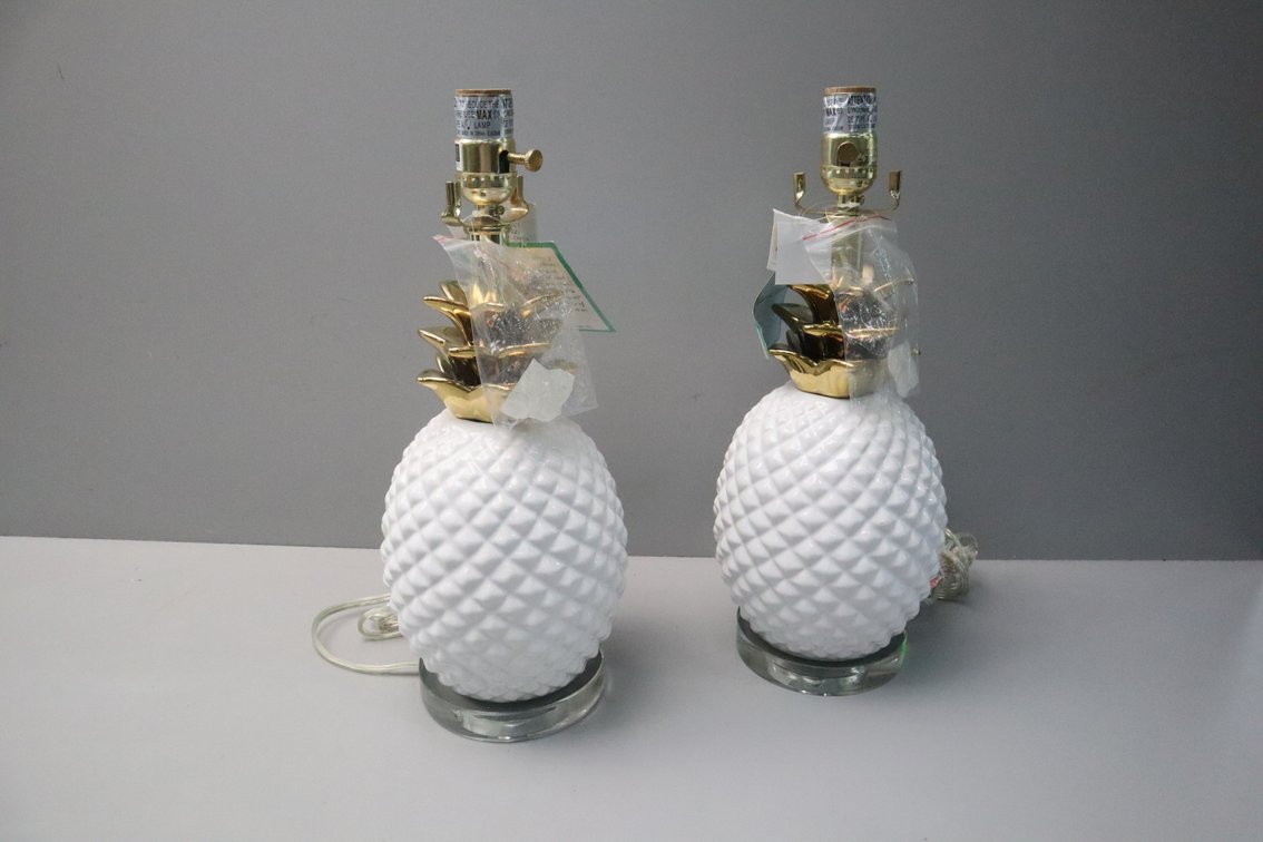 Milk Glass Pineapple Lamp Set