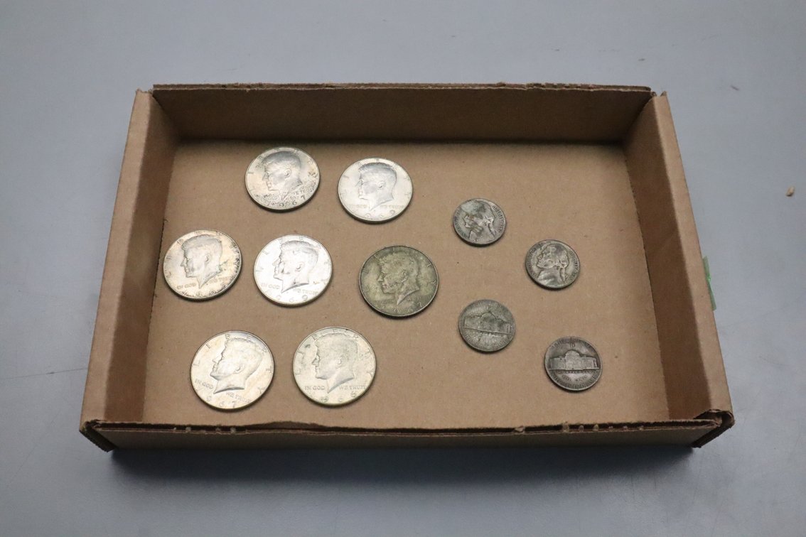 (7) Kennedy Half Dollars, (4) Nickels