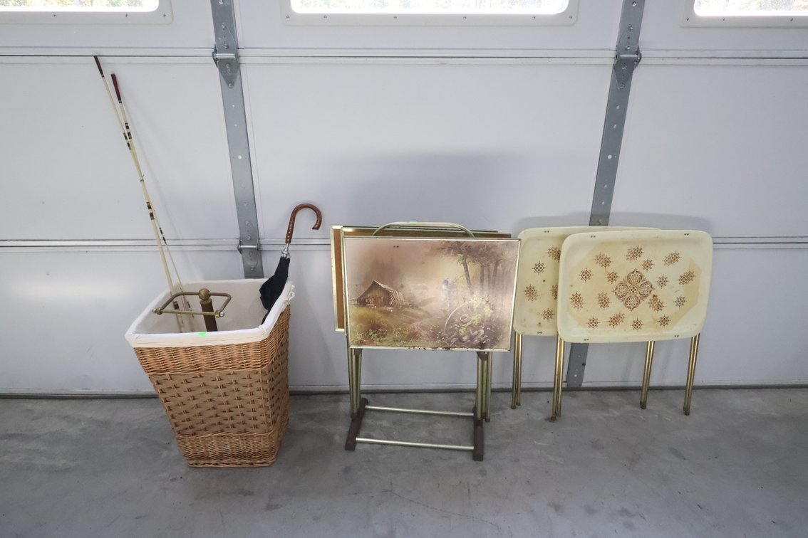 Folding Tv Trays, Wicker Clothes Hamper, Toilet Paper Stand