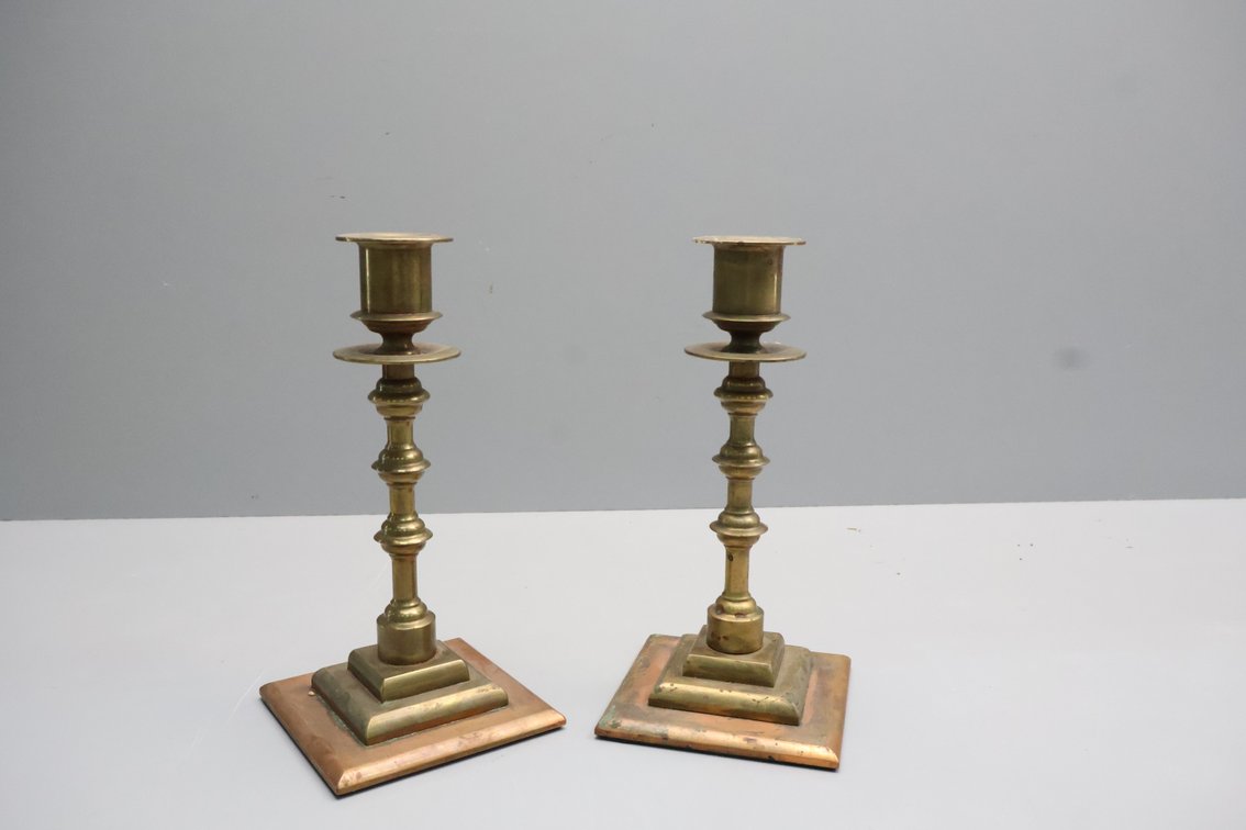 Brass Candlestick On Copper Base