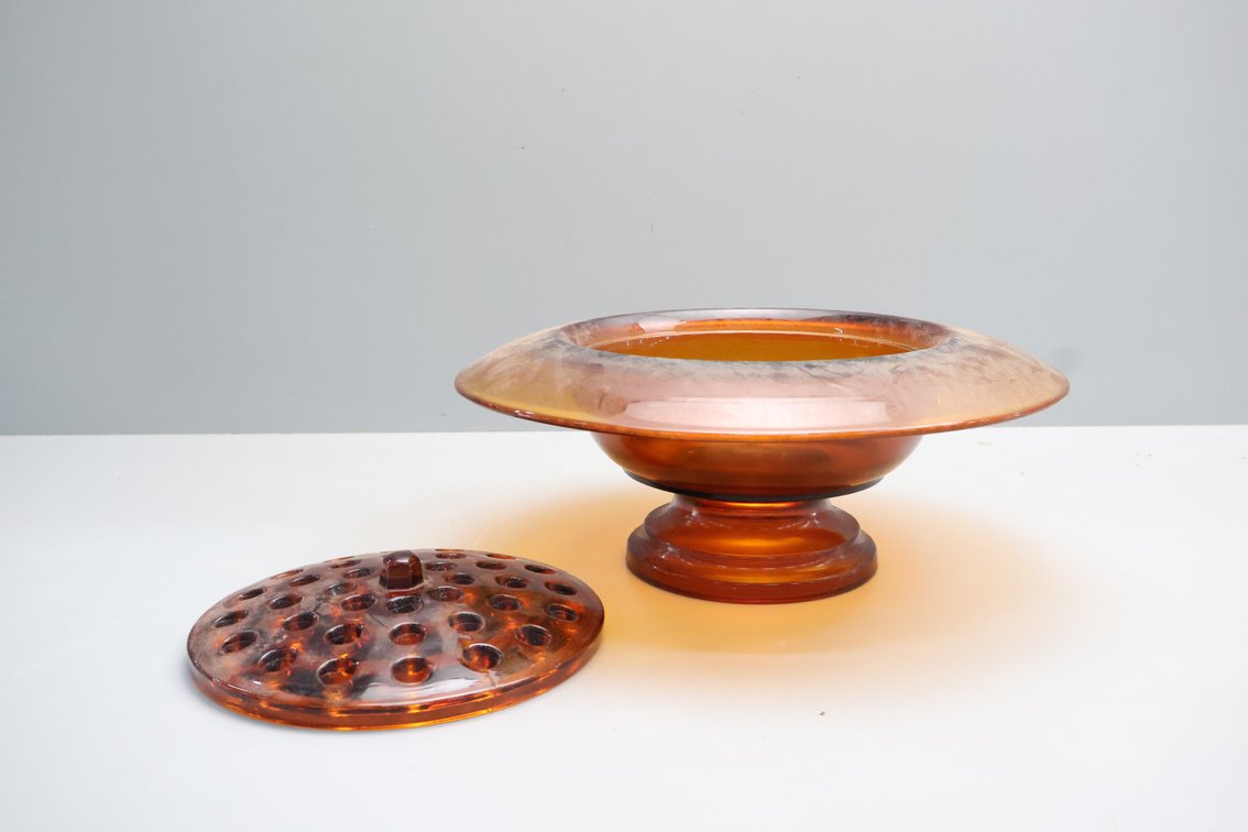 Amber Flower Frog And Stand Set