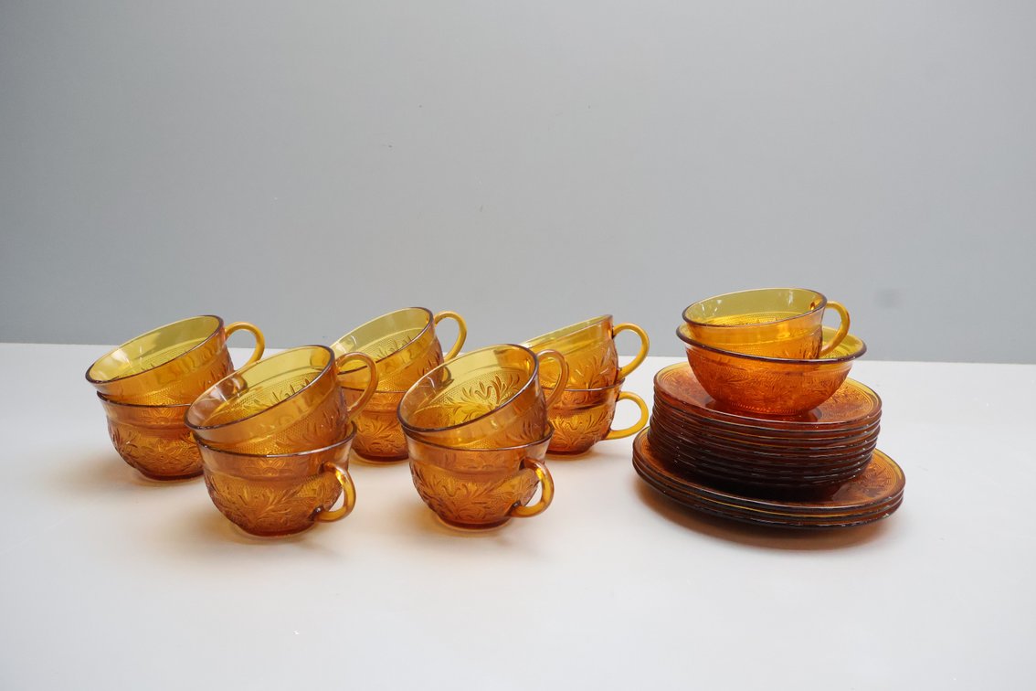 Amber Cup And Saucers
