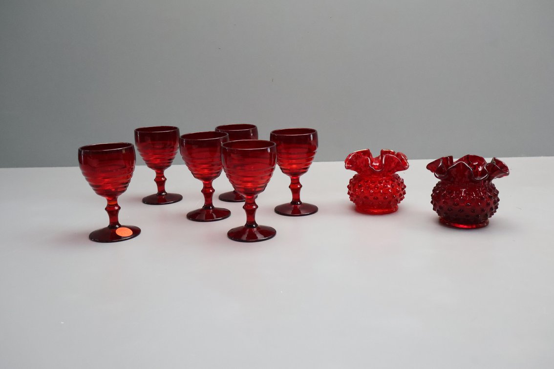Ruby Red Stemware, Fenton Hobnail Dish