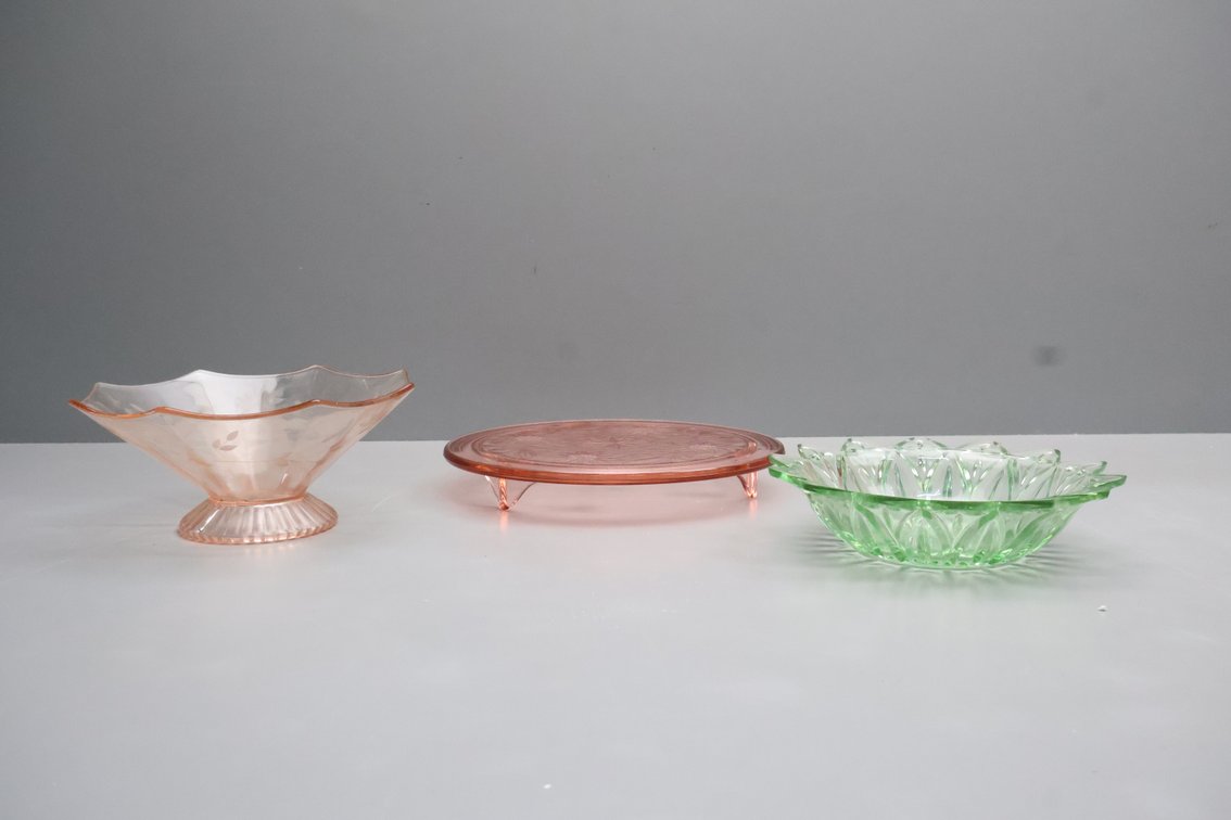 Pink And Green Depression Glassware
