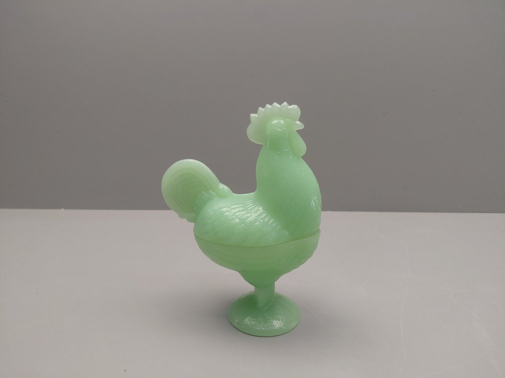 Green Glass Rooster Lidded Dish