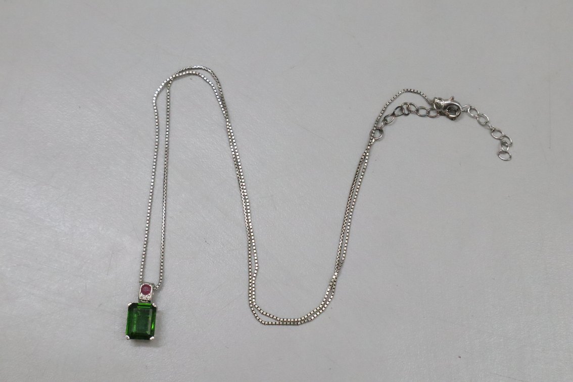 Emerald Cut Chrome Diopside Necklace