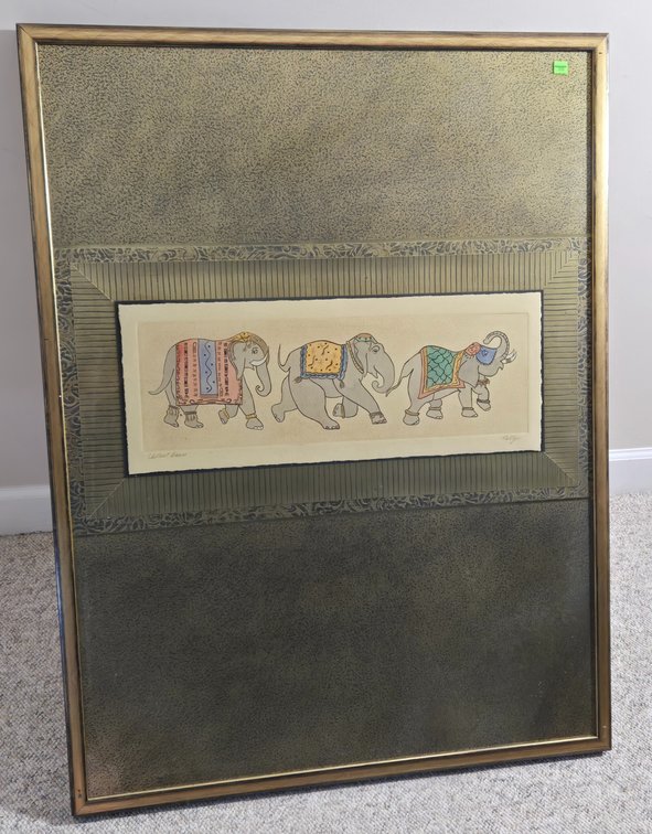 Gold Matted Elephant Print - Kelly
