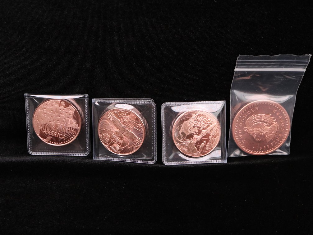 (3) 1 oz Political Series Copper Rounds, (1) 2 oz .999 Fine Copper Cuauhtemoc Aztec Calendar Round