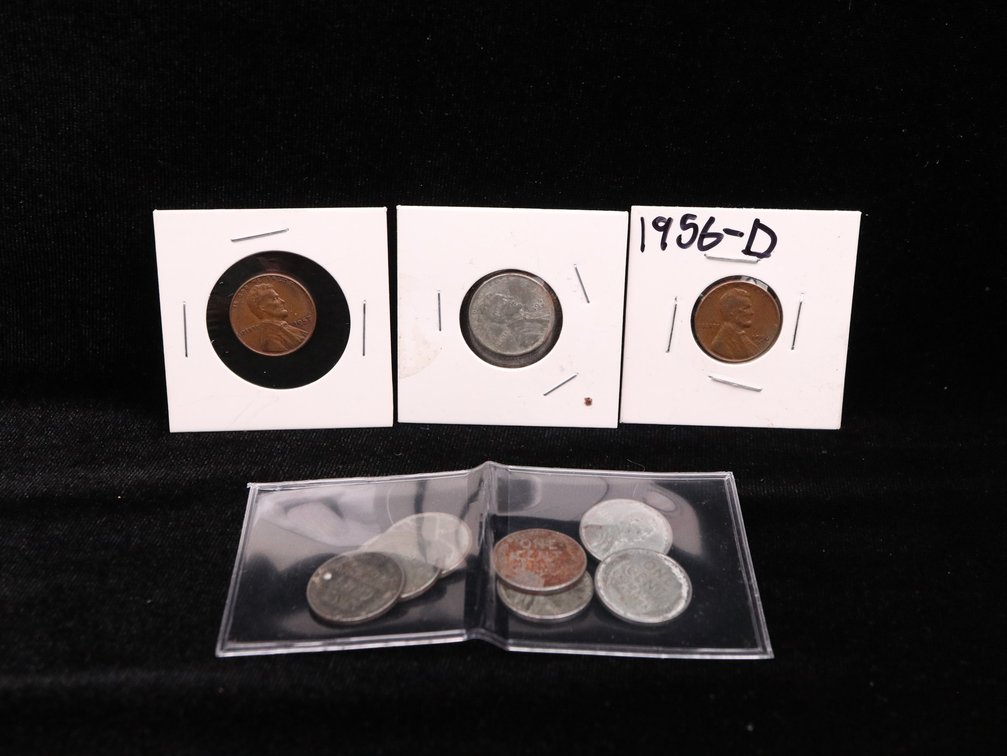 (2) Wheat Pennies 1957, 1956-D, (8) 1943 Steel Wheat Pennies