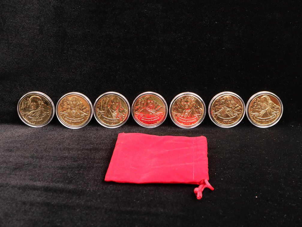 (7) Founding Fathers of America Commemorative Coins John Adams, George Washington, James Madison, Benjamin Franklin, Thomas Jefferson, John Jay, Alexander Hamilton